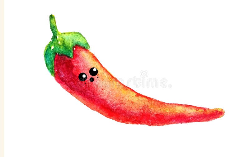 Śliczna kawaii emoticon twarz akwareli chili gorący pieprz w kreskówka stylu Zaskakujący lub pleazured royalty ilustracja Śliczna kawaii emoticon twarz akwareli chili gorący pieprz w kreskówka stylu Zaskakujący lub pleazured royalty ilustracja