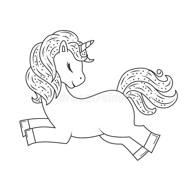 Śliczna konturu doodle jednorożec skacze R? ka rysuj? cy elementy royalty ilustracja