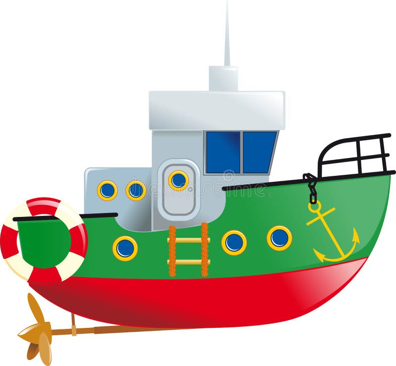 Cartoon small boat with lifeline and isolated on white background. Cartoon small boat with lifeline and isolated on white background