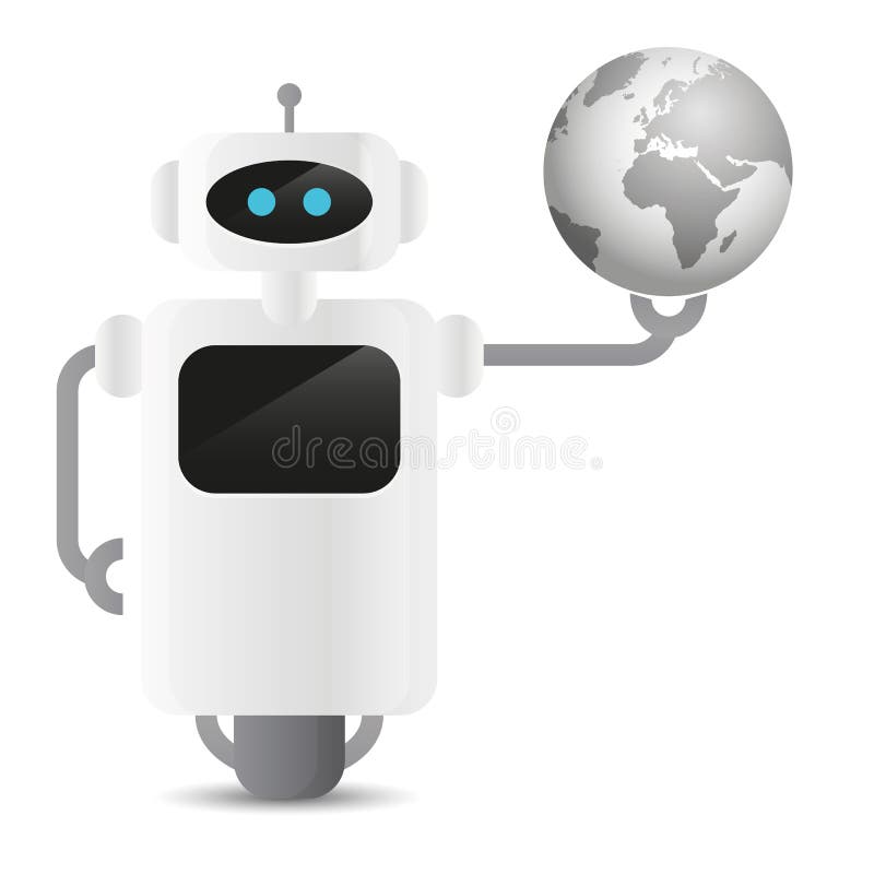 Śliczna robota mienia ziemi kula ziemska w jego ręce royalty ilustracja Śliczna robota mienia ziemi kula ziemska w jego ręce royalty ilustracja