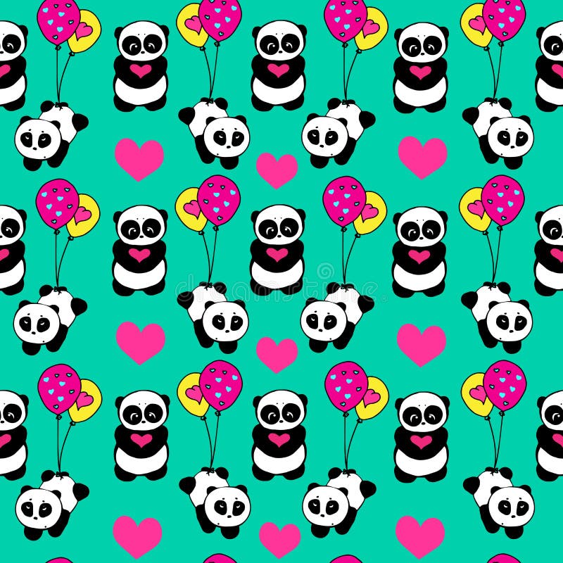 Śliczna ręka rysująca panda z serc i balonów projekt powtarzającym deseniowym wektorem ilustracja wektor Śliczna ręka rysująca panda z serc i balonów projekt powtarzającym deseniowym wektorem ilustracja wektor
