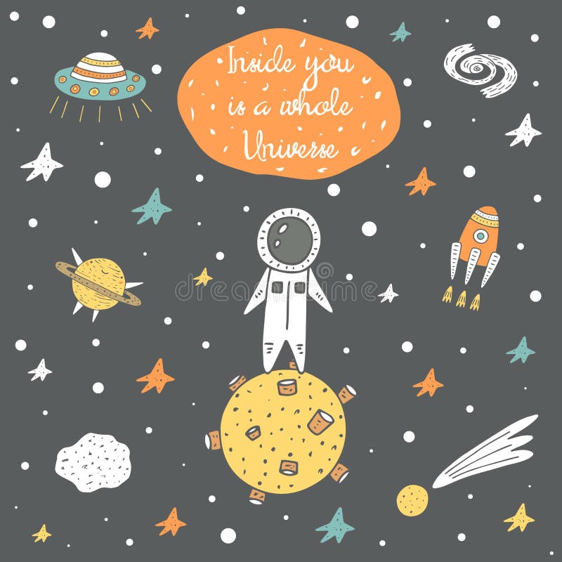 Śliczna ręka rysująca pozaziemska doodle karta ilustracja wektor Śliczna ręka rysująca pozaziemska doodle karta ilustracja wektor