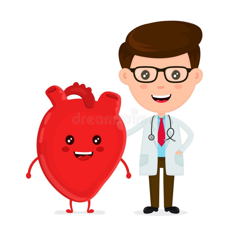 Śliczna śmieszna uśmiechnięta lekarka i zdrowy szczęśliwy serce ilustracji Śliczna śmieszna uśmiechnięta lekarka i zdrowy szczęśliwy serce ilustracji