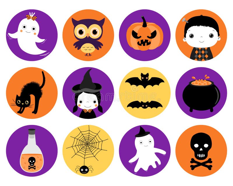 Śliczne Halloweenowe wektorowe ikony w mieszkanie stylu ilustracja wektor Śliczne Halloweenowe wektorowe ikony w mieszkanie stylu ilustracja wektor