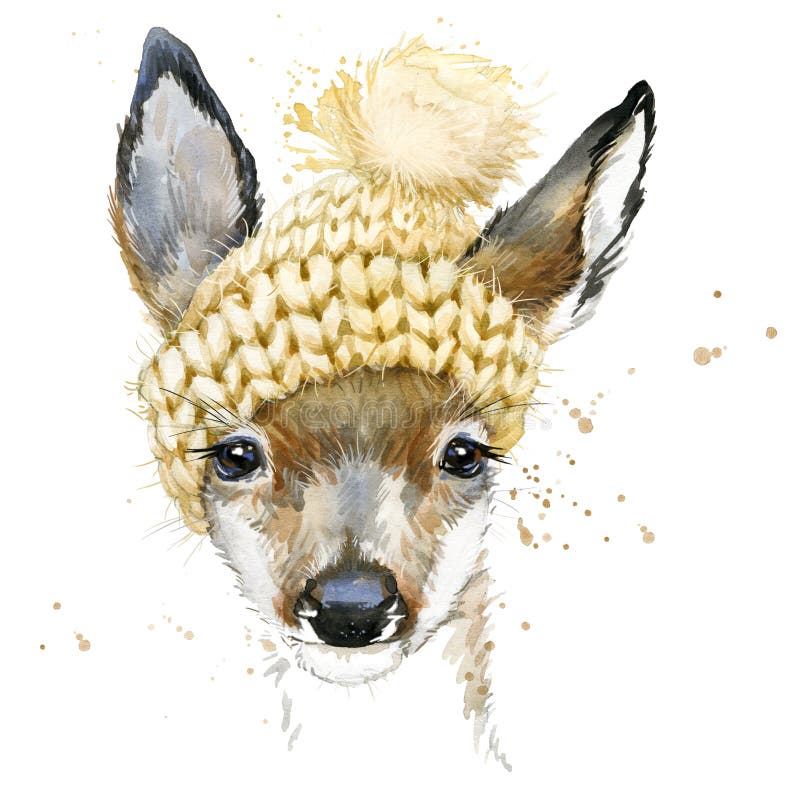 Śliczne lasowe jelenie koszulek grafika, akwarela rogacza ilustracja royalty ilustracja