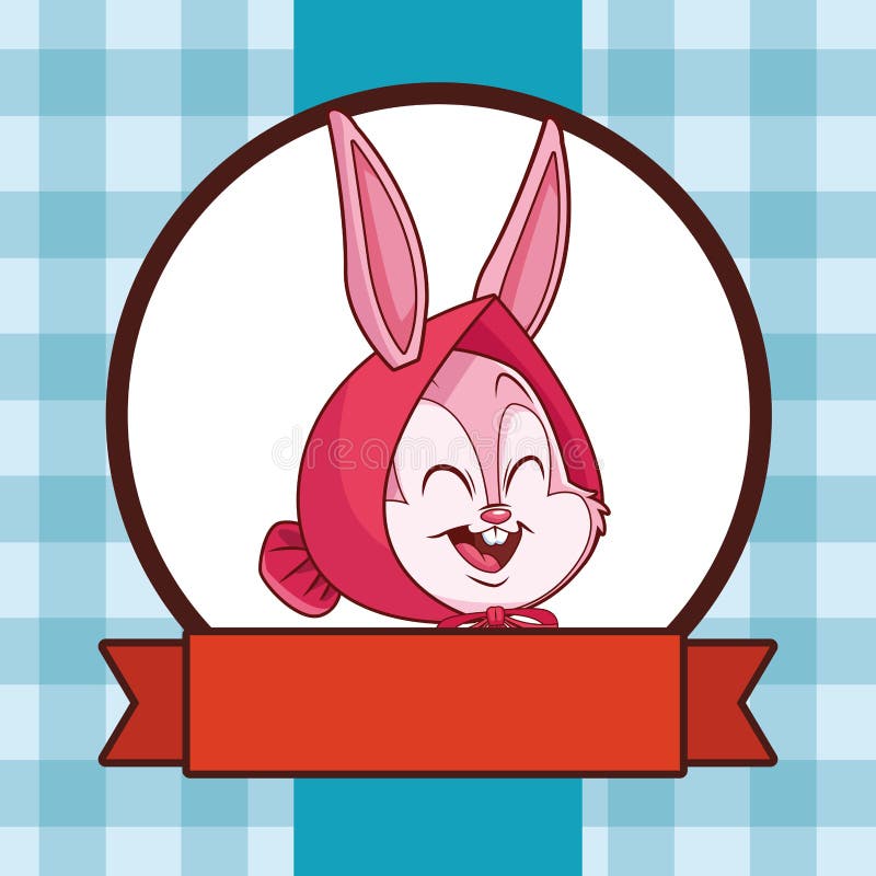 Ślicznej Easter królika portreta szczęśliwej chustki na głowę tła round ramy faborku w kratkę sztandar ilustracja wektor Ślicznej Easter królika portreta szczęśliwej chustki na głowę tła round ramy faborku w kratkę sztandar ilustracja wektor