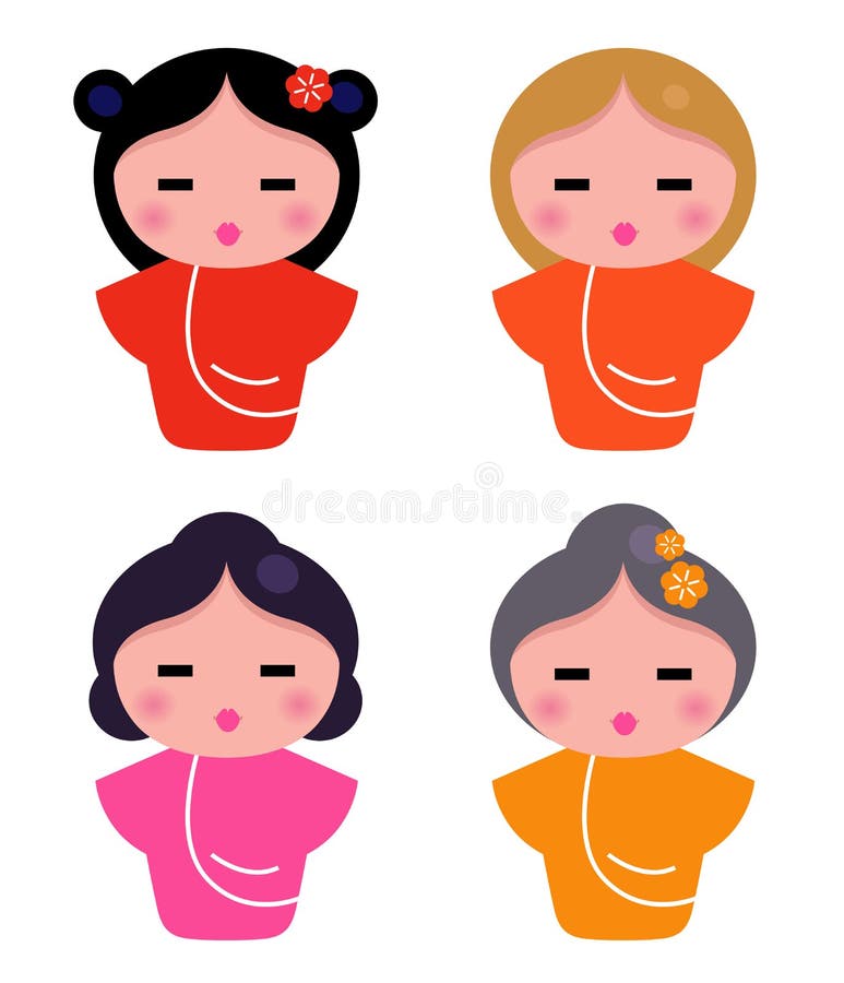 ślicznej gejszy odosobniony mały ustalony biel ilustracja wektor ślicznej gejszy odosobniony mały ustalony biel ilustracja wektor