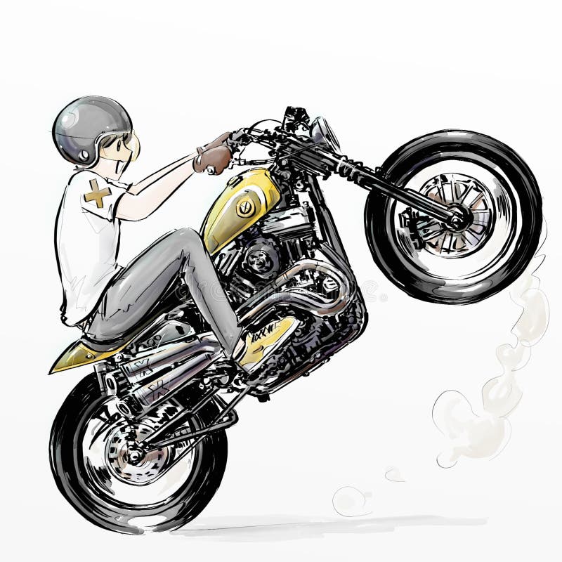 Ślicznej kreskówki chłopiec jeździecki motocykl