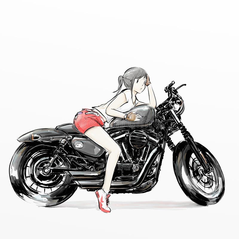 Ślicznej kreskówki dziewczyny jeździecki motocykl
