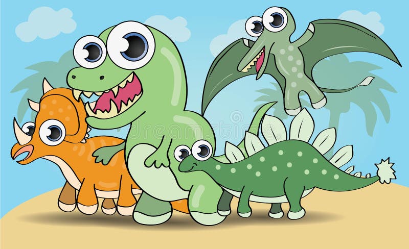 Śliczni kreskówka stylu dinosaury ustawiający royalty ilustracja Śliczni kreskówka stylu dinosaury ustawiający royalty ilustracja