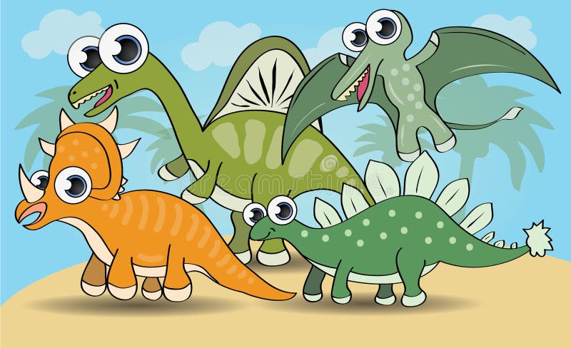 Śliczni kreskówka stylu dinosaury ustawiający ilustracji Śliczni kreskówka stylu dinosaury ustawiający ilustracji