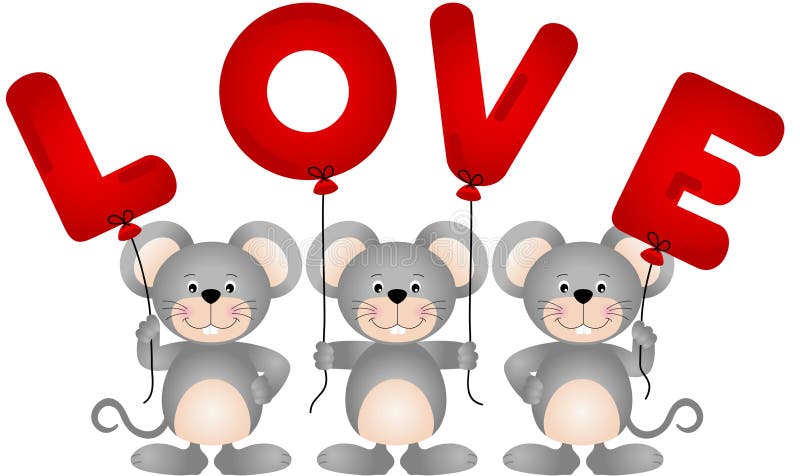 Śliczni mouses z miłość balonami ilustracji Śliczni mouses z miłość balonami ilustracji