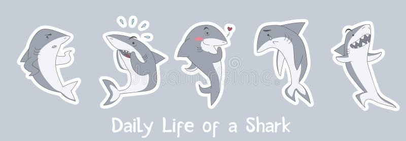 Śliczni rekiny ilustracyjni z zabawy inskrypcją &-x27; życie codzienne shark&-x27; ilustracji Śliczni rekiny ilustracyjni z zabawy inskrypcją &-x27; życie codzienne shark&-x27; ilustracji