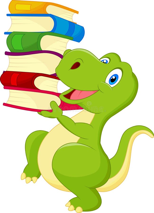 Illustration of Cute dinosaur with book. Illustration of Cute dinosaur with book