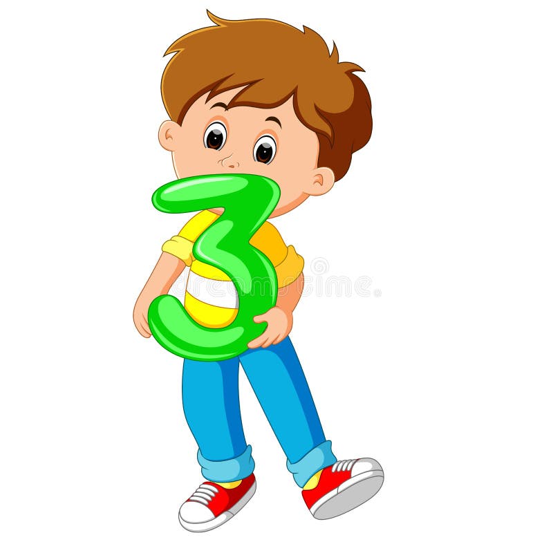 Śliczny dziecka mienia balon z liczbą trzy ilustracji Śliczny dziecka mienia balon z liczbą trzy ilustracji