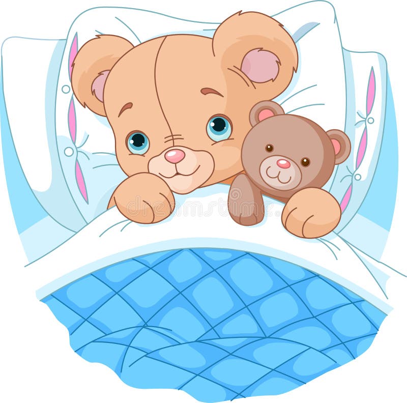 Śliczny dziecko niedźwiedź w łóżku ilustracji