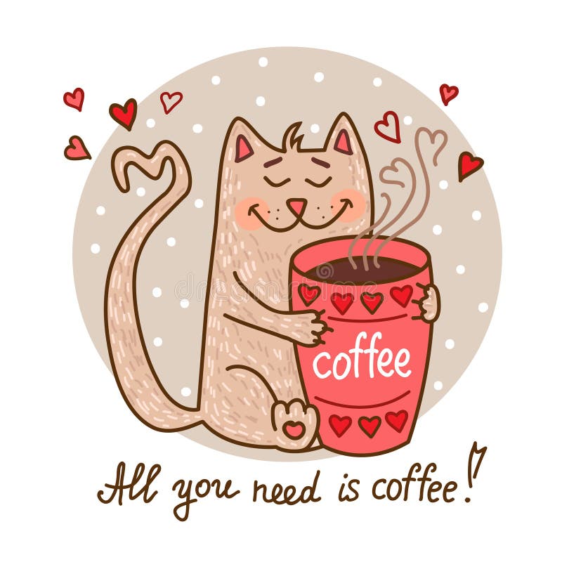Śliczny kot z kawą