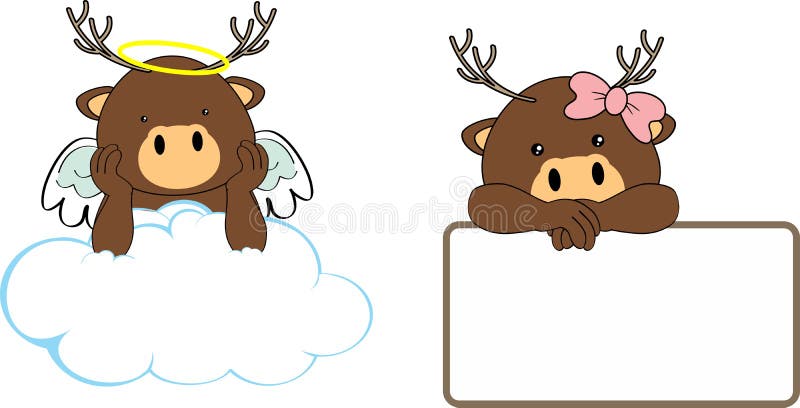 śliczny mały anioł i dziewczyny dziecka kreskówki jeleni copyspace royalty ilustracja śliczny mały anioł i dziewczyny dziecka kreskówki jeleni copyspace royalty ilustracja