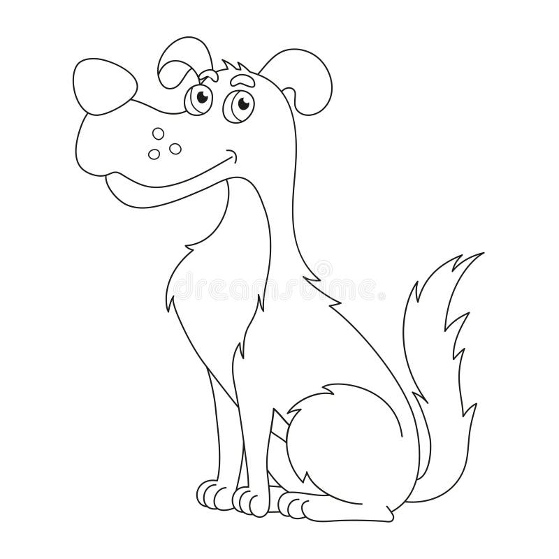 Funny cartoon doggy, vector illustration of cute sly dog, coloring book page for children. Funny cartoon doggy, vector illustration of cute sly dog, coloring book page for children