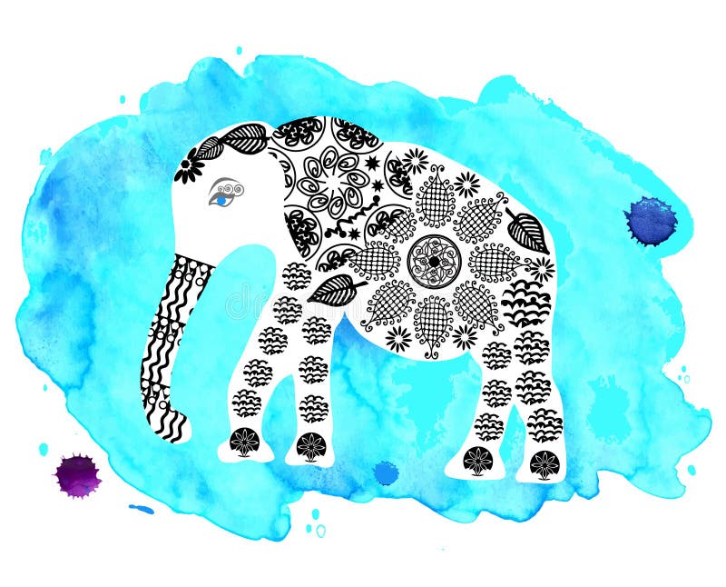Śliczny słoń na błękitnym akwareli tle ilustracja wektor Śliczny słoń na błękitnym akwareli tle ilustracja wektor
