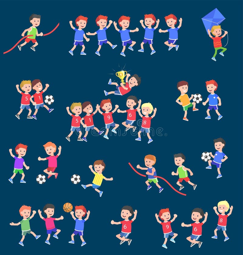 Śliczny wektorowy charakteru dziecko bawić się futbol, koszykówka ilustracja wektor Śliczny wektorowy charakteru dziecko bawić się futbol, koszykówka ilustracja wektor