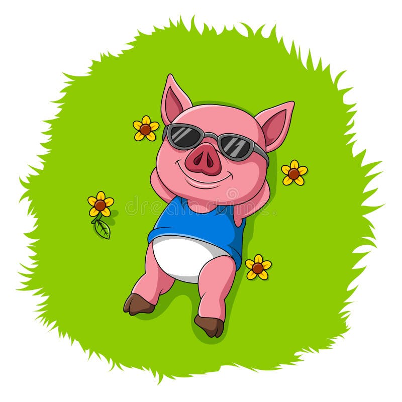Śliczny świnia odpoczynek na trawie ilustracja wektor Śliczny świnia odpoczynek na trawie ilustracja wektor