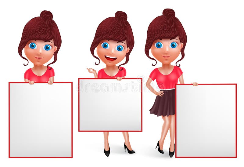 Ślicznych dziewczyn wektorowy charakter - set Mody kobieta trzyma białą deskę ilustracja wektor Ślicznych dziewczyn wektorowy charakter - set Mody kobieta trzyma białą deskę ilustracja wektor
