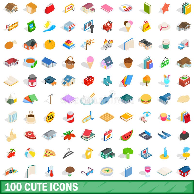 100 ślicznych ikon ustawiających, isometric 3d styl ilustracja wektor
