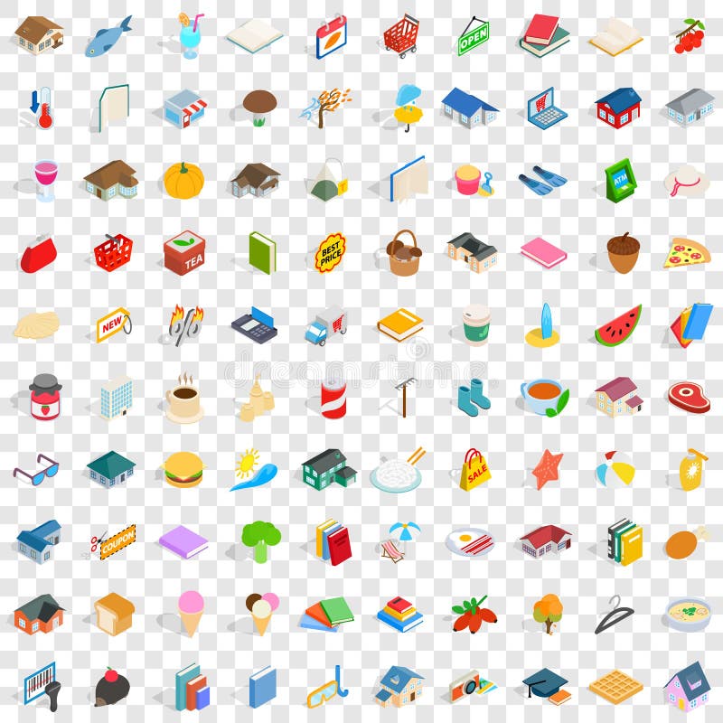100 ślicznych ikon ustawiających, isometric 3d styl royalty ilustracja