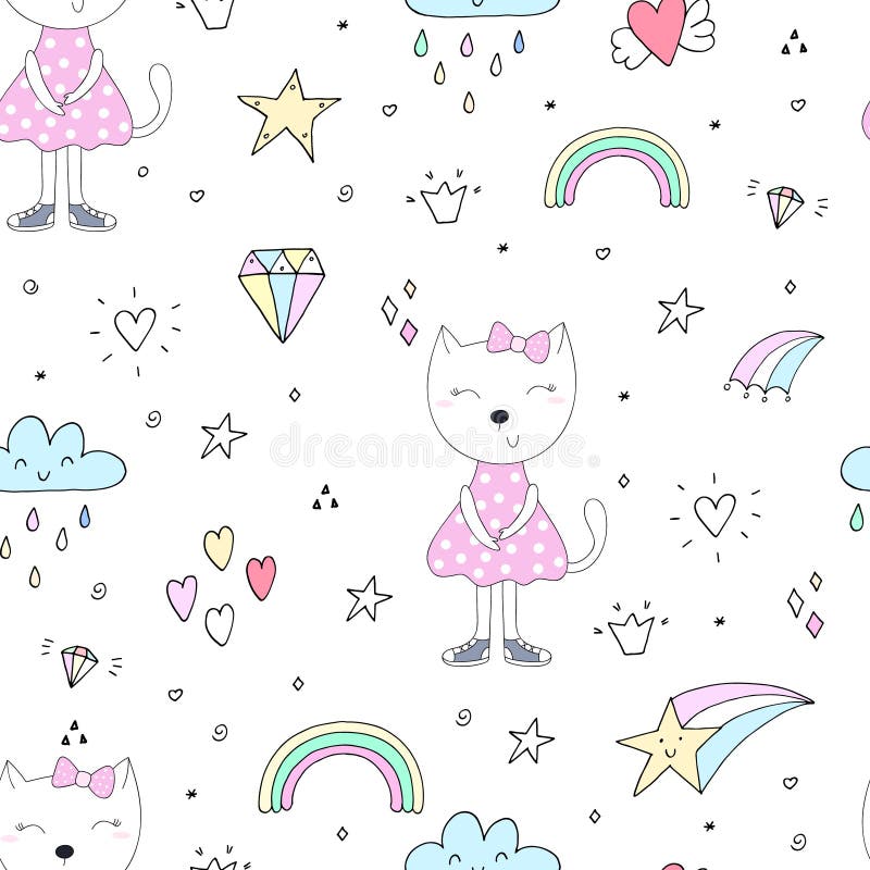 Ślicznych kotów kolorowy bezszwowy deseniowy tło ilustracji Ślicznych kotów kolorowy bezszwowy deseniowy tło ilustracji