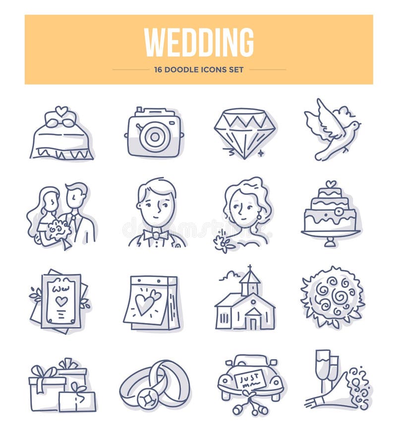 Ślubne doodle ikony