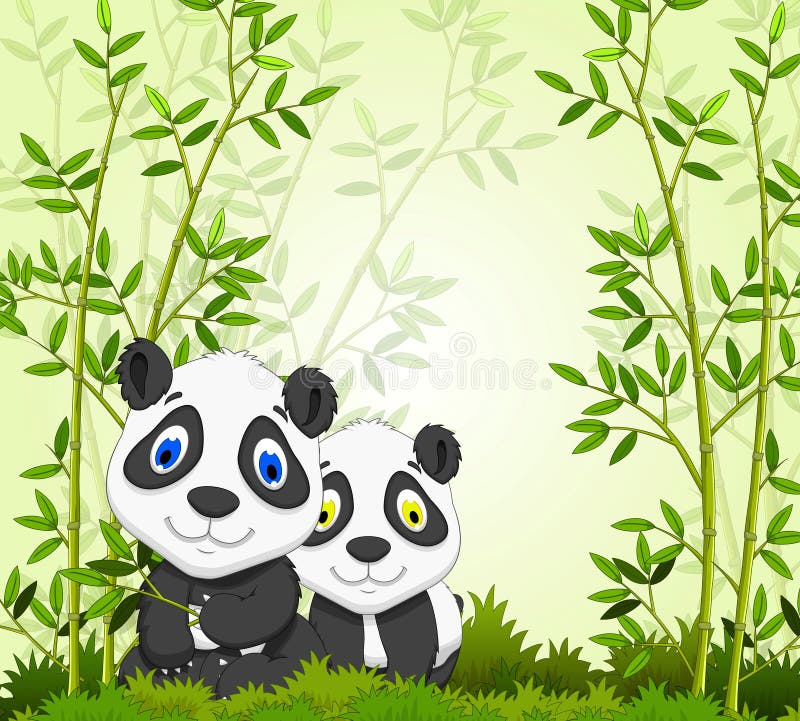 Śmieszna kreskówki panda z bambusowym lasowym tłem royalty ilustracja