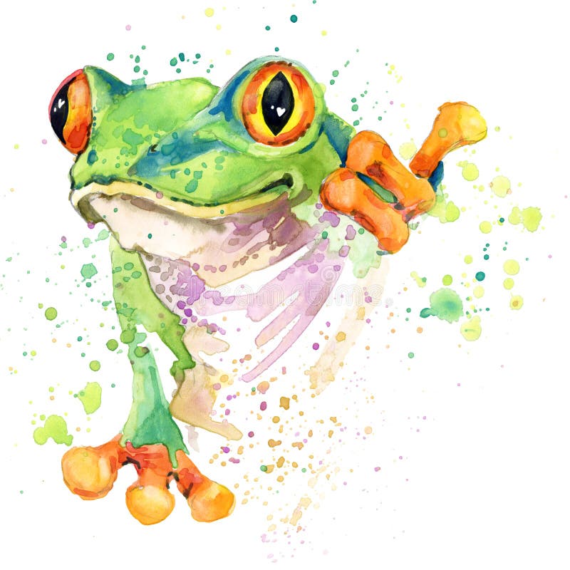 Śmieszne żaby koszulki grafika żaby ilustracja z pluśnięcia akwarela textured tłem niezwykła ilustracyjna akwareli żaba fa