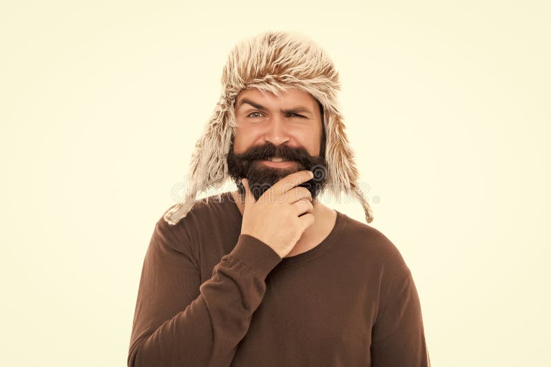 śmieszny brutalny hipster z brodą w kapeluszu samotnym na białym tle mody obrazy stock