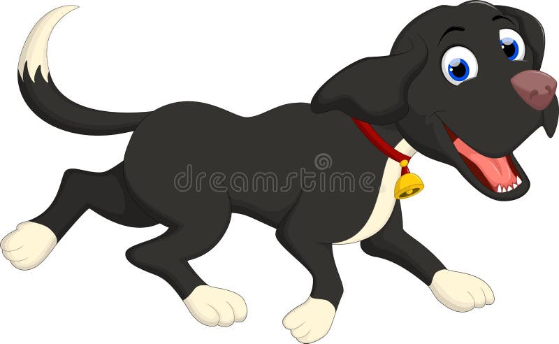 Śmieszny czarnego psa kreskówki bieg ilustracji
