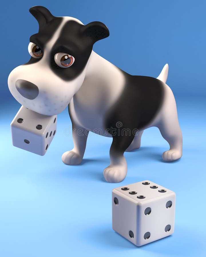 Śmieszny szczeniaka pies uprawia hazard z kostkami do gry, 3d ilustracja ilustracji Śmieszny szczeniaka pies uprawia hazard z kostkami do gry, 3d ilustracja ilustracji