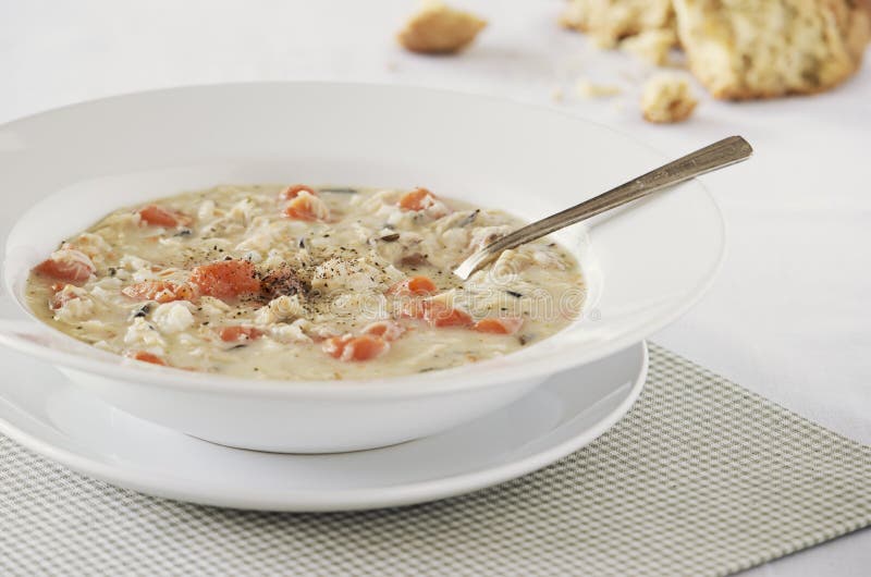 Creamy Chicken Wild Rice Soup with Bread. Creamy Chicken Wild Rice Soup with Bread