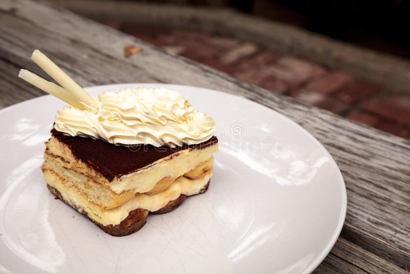 Śmietankowy Włoski tiramisu z kawowym sosowanym custard obrazy royalty free Śmietankowy Włoski tiramisu z kawowym sosowanym custard obrazy royalty free
