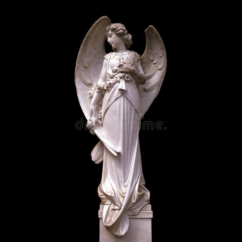 Średniowieczna anioł statua odizolowywająca na czarnym tle fotografia stock Średniowieczna anioł statua odizolowywająca na czarnym tle fotografia stock