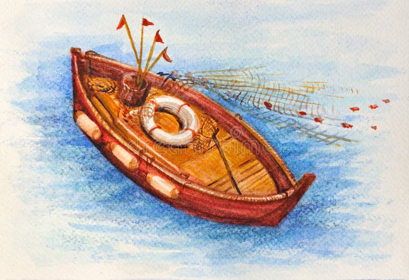 Italian fishing boat watercolor picture. Italian fishing boat watercolor picture