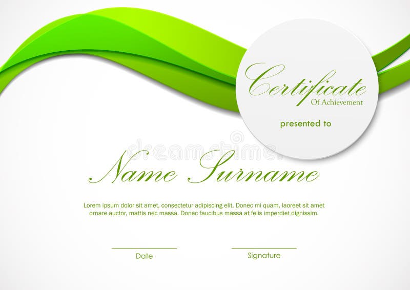 Certificate of achievement template with green light dynamic wavy background and paper circle badge. Vector illustration. Certificate of achievement template with green light dynamic wavy background and paper circle badge. Vector illustration