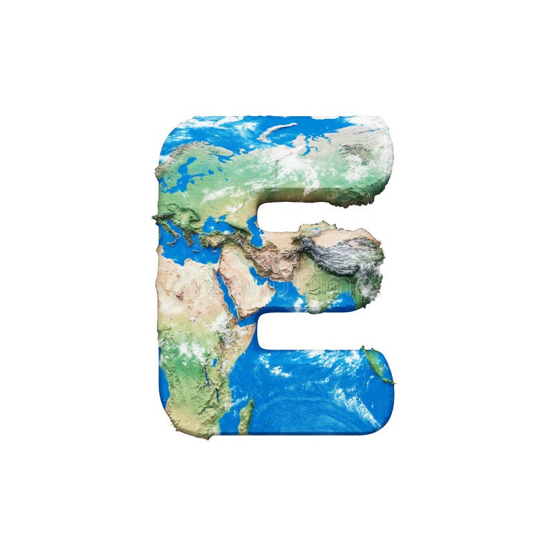 Świat kuli ziemskiej abecadła listu E ziemski uppercase Globalna chrzcielnica z NASA mapą na całym świecie 3d odpłacają się odoso ilustracji