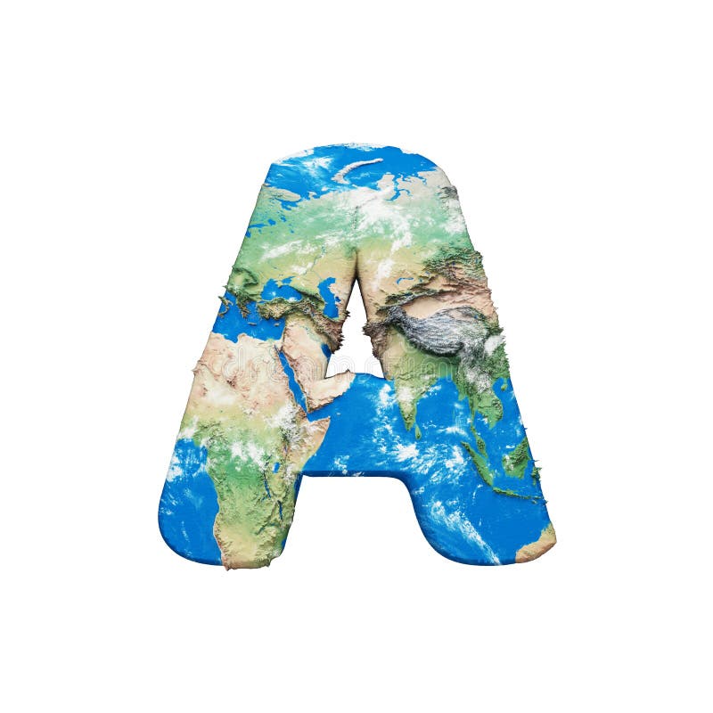 Świat kuli ziemskiej abecadła listu A ziemski uppercase Globalna chrzcielnica z NASA mapą na całym świecie 3d odpłacają się odoso ilustracja wektor
