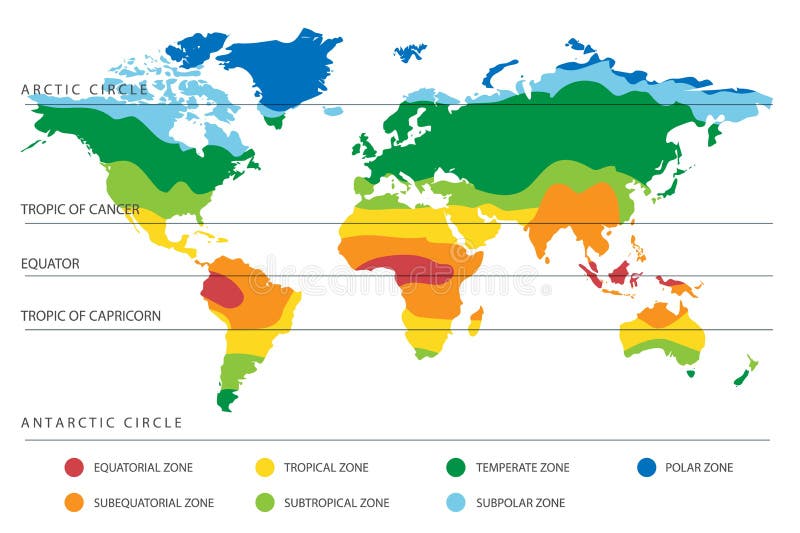 Światowa klimat mapa z Temperaturowymi strefami