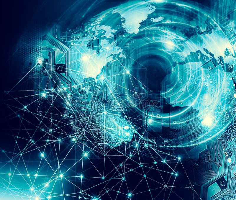 Światowa mapa na technologicznym tle, jarzy się wykłada symbole internet, radio, telewizja, wisząca ozdoba i satelita, ilustracja wektor Światowa mapa na technologicznym tle, jarzy się wykłada symbole internet, radio, telewizja, wisząca ozdoba i satelita, ilustracja wektor