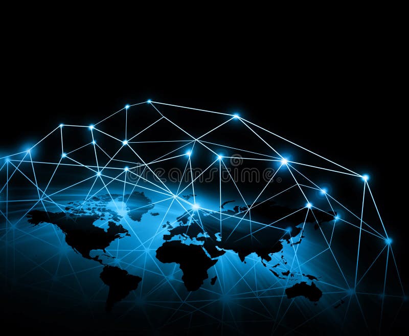 Światowa mapa na technologicznym tle, jarzy się wykłada symbole internet, radio, telewizja, wisząca ozdoba i satelita, ilustracja wektor Światowa mapa na technologicznym tle, jarzy się wykłada symbole internet, radio, telewizja, wisząca ozdoba i satelita, ilustracja wektor