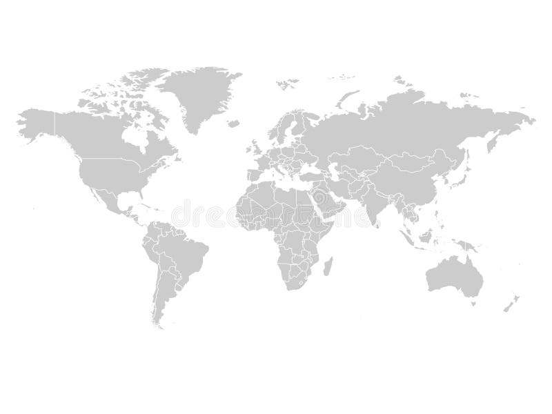 Światowa mapa w popielatym kolorze na białym tle Wysokiego szczegółu pusta polityczna mapa Wektorowa ilustracja z przylepiającą e