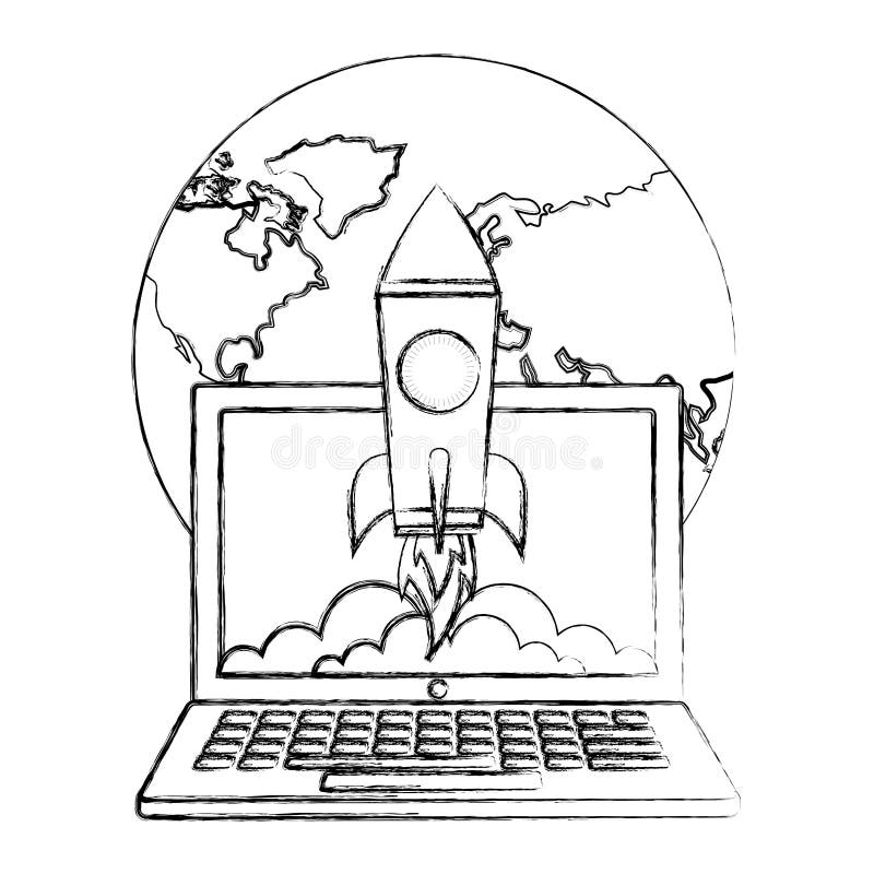 Światowy laptop rakiety wodowanie zaczyna w górę innowacja sukcesu ilustracji