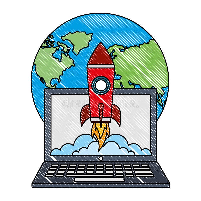 Światowy laptop rakiety wodowanie zaczyna w górę innowacja sukcesu royalty ilustracja
