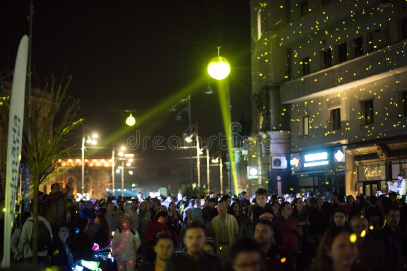 Światło reflektorów festiwal, Bucharest, Rumunia - 12 2018 Kwiecień obrazy royalty free Światło reflektorów festiwal, Bucharest, Rumunia - 12 2018 Kwiecień obrazy royalty free